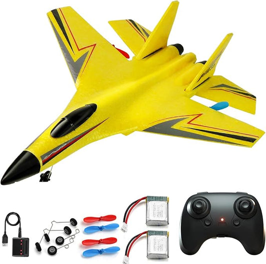 Remote Control Airplane for Kids, 2 Channels Foam RC Planes Wireless Toy,Hobby RC Glider Aircraft for Beginners Boys Girls Adult Yellow