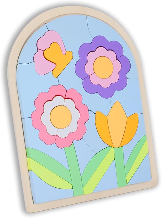 Kids Puzzles Ages 3-5, Wooden Puzzles for Toddlers 3-5, Color Shapes Puzzles for Kids Ages 4-6, Toddler Puzzles Montessori Toys for 3 Year Old, Great Gifts for 3+ Year Olds (Flowers)