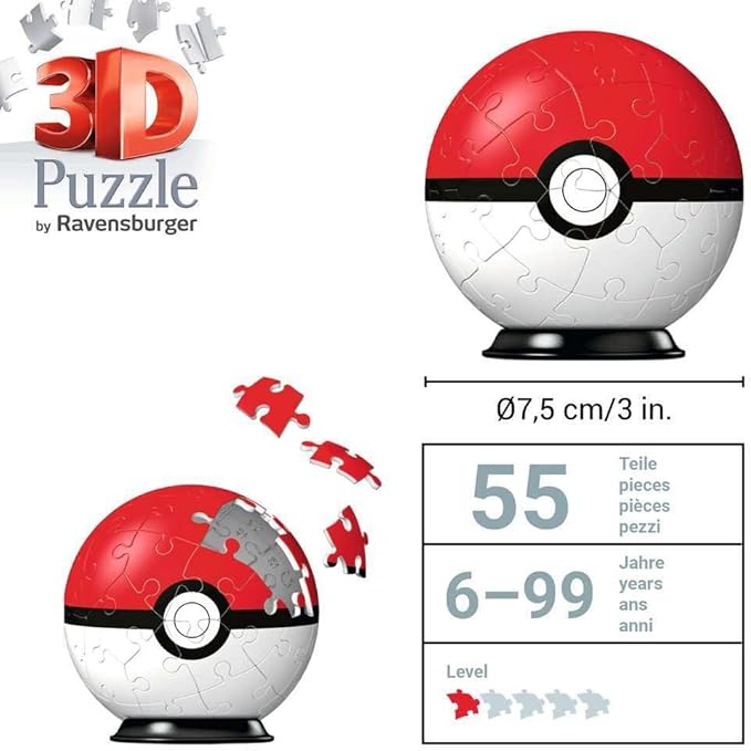 Ravensburger Pokemon Pokeball - 3D Jigsaw Puzzle Ball for Kids Age 6 Years Up - 54 Pieces - No Glue Required, White