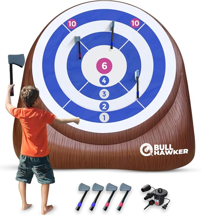 SWOOC Games - Bull Hawker™ | Giant Axe Darts (Over 6ft Tall) w/ 15+ Games | Axe Throwing Game for Backyard w/Air Pump | Outdoor Games for Adults and Family | Carnival Games | Throwing Axe Yard Games
