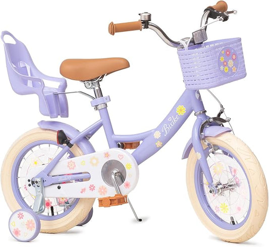 Girls Bike with Basket for Toddlers and Kids Aged 3-14 Years Old, 14 16 18 Inch with Training Wheels & Doll Seat, 20 Inch with Kickstand & Rear Rack, Princess Style Bicycle for Gift