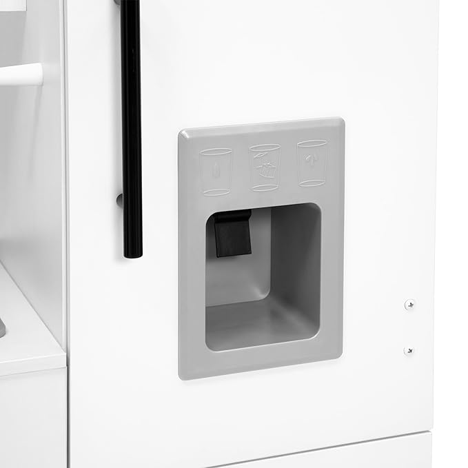 Delta Children Deluxe Modern Kitchen - Toy Kitchen Playset with Realistic Knobs That Turn/Click, Oven, Sink and Fridge/Freezer with Ice Maker, White