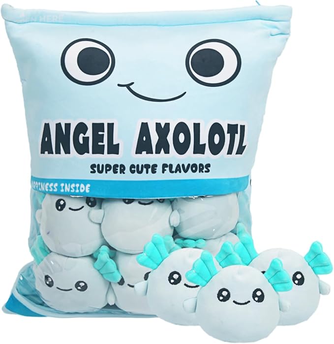 ARELUX Cute Axolotl Plush Pillow:Removable Stuffed Animal Bag Plushie 6Pcs Sets Stuffed Salamander Throw Pillow Soft Blue Axolotl Plush Toys Doll Creative Birthday Friends Family Member