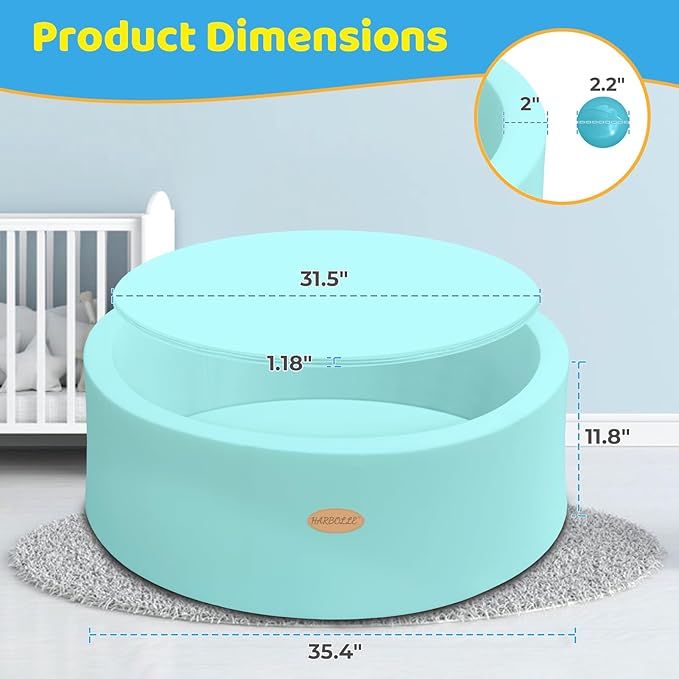Baby Ball Pit 35.4" Soft Round Memory Foam Ball Pits NOT Included Balls Indoor Outdoor Playpen for Babies Toddlers Kids Great Gift for Girls Boys, Blue