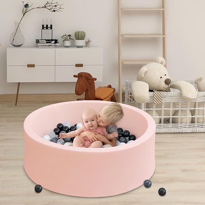 Baby Ball Pit 35.4" Soft Round Memory Foam Ball Pits NOT Included Balls Indoor Outdoor Playpen for Babies Toddlers Kids Great Gift for Girls Boys, Peach