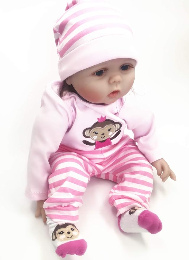 Reborn Baby Doll Clothes for 20-22 inch Reborn Doll Girl Pink Monkey Outfit Accessories 4 Pieces