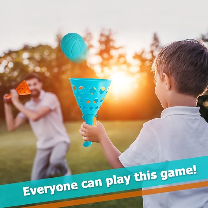 Pop and Catch Ball Game with 24 Balls and 4 Catch Launcher Baskets - Outdoor Indoor Game Activities, Easter Basket Stuffers Gifts Beach Sport Summer Beach Toys for Kids Ages 4 5 6 7 8 10 12+