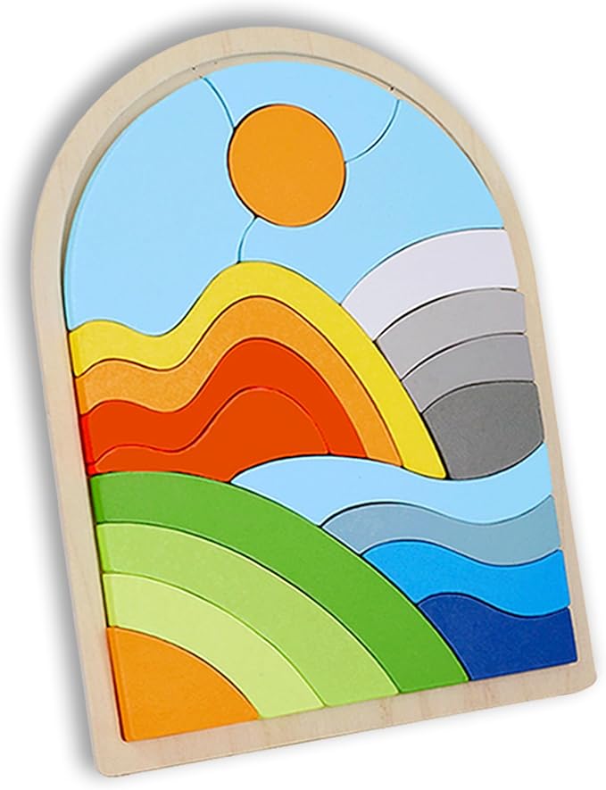 Kids Puzzles Ages 3-5, Wooden Puzzles for Toddlers 3-5, Color Shapes Puzzles for Kids Ages 4-6, Toddler Puzzles Montessori Toys for 3 Year Old, Great Gifts for 3+ Year Olds (Hills)