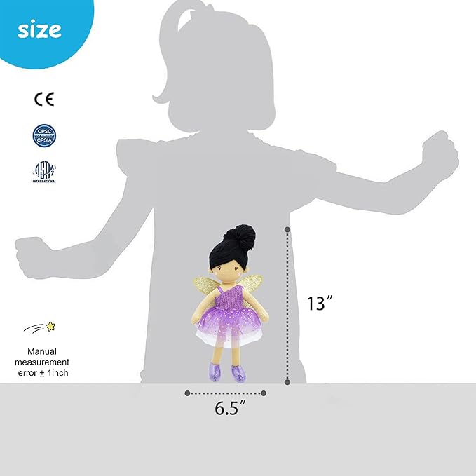 June Garden 12" Enchanted Garden Fairy Doll Violet - Plush Stuffed Soft Doll Girl Gift - Purple Outfit and Wings