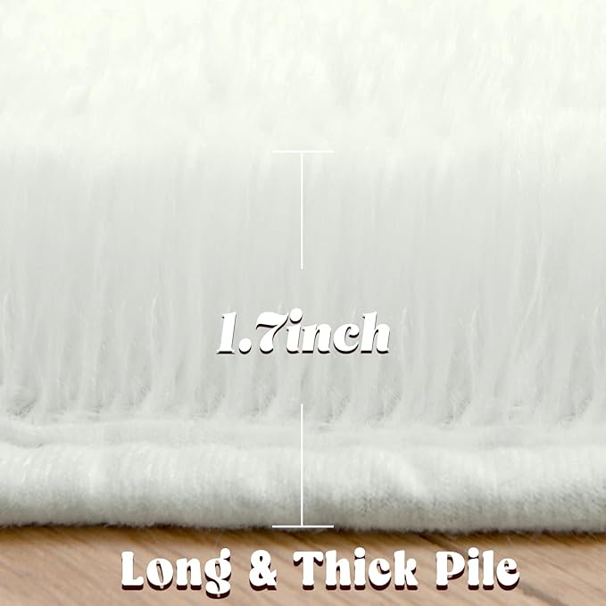 junovo Round Rug 5x5 Feet Fluffy Soft Area Rugs for Kids Girls Room Princess Castle Plush Shaggy Carpet Cute Circle Nursery Rug for Kids Girls Bedroom Baby Room Home Decor Circular Carpet, Creamy