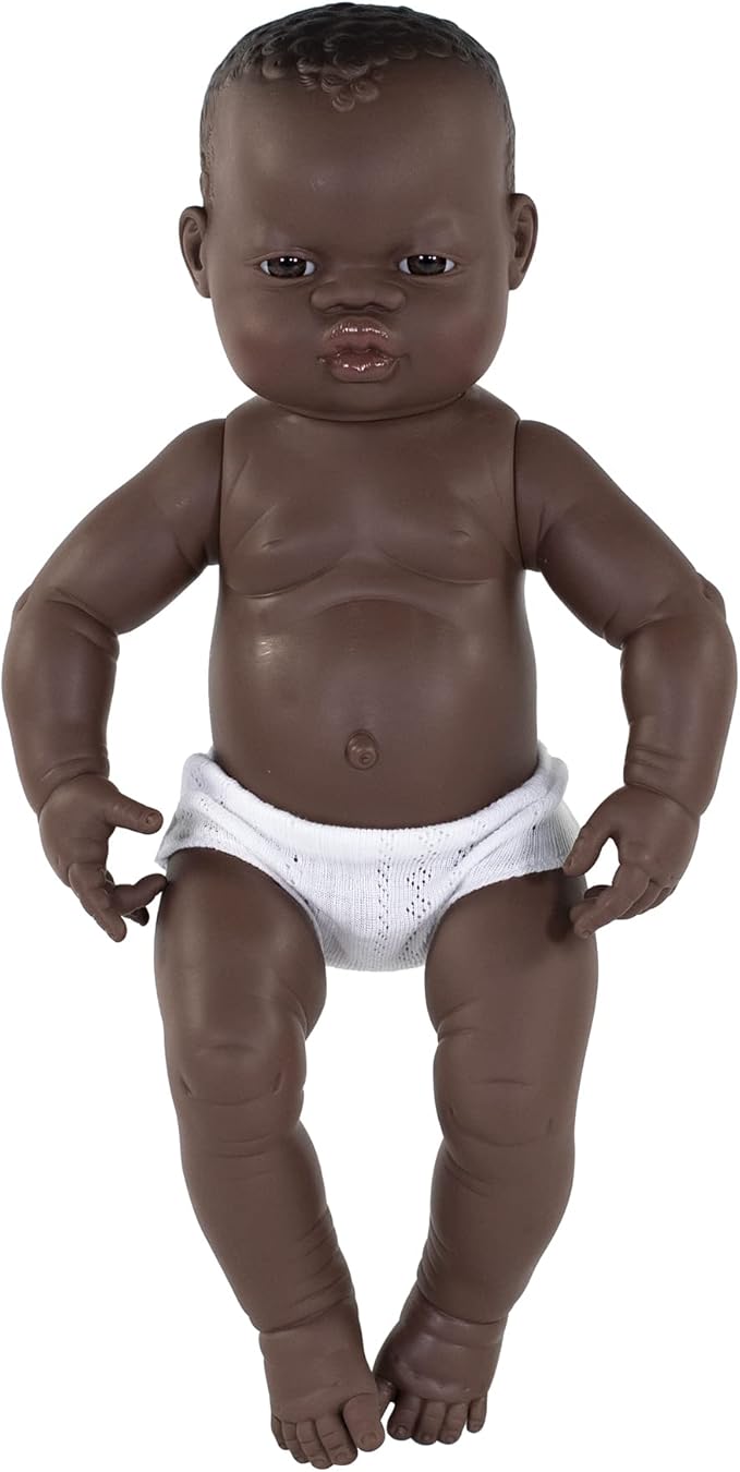 Miniland Doll 15 3/4'' Newborn African Boy - Made in Spain, Anatomically Correct, Quality