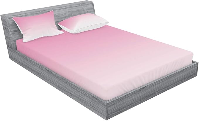 Ambesonne Ombre Fitted Sheet & Pillow Sham Set, Dreamy Pale Pink Waterfall Cotton Candy Inspired Modern Digital Print Girls Artwork, Decorative Printed 3 Piece Bedding Decor Set, Full, Pale Pink