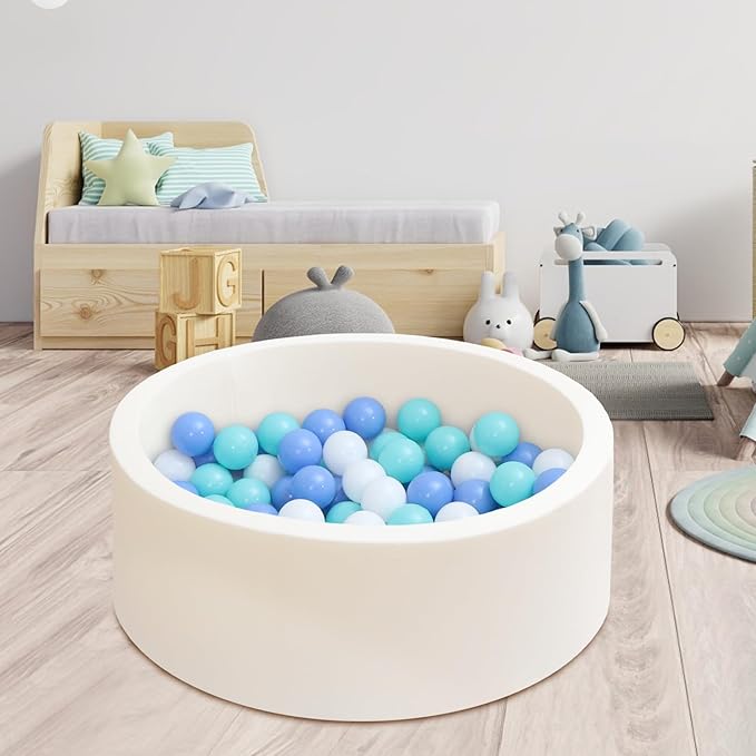 Baby Ball Pit 27.6" Soft Round Memory Foam Ball Pits NOT Included Balls Indoor Outdoor Playpen for Babies Toddlers Kids Great Gift for Girls Boys, White