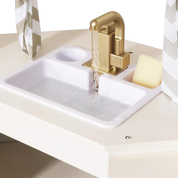 Large Wooden Corner Play Kitchen Sets with Ice Maker,Water Dispenser,Bread Maker,Washing Machine,Electronic Display,Toy Sink with Running Water,Stove with Light&Sounds, Birthday Gift for 3+Boys Girl