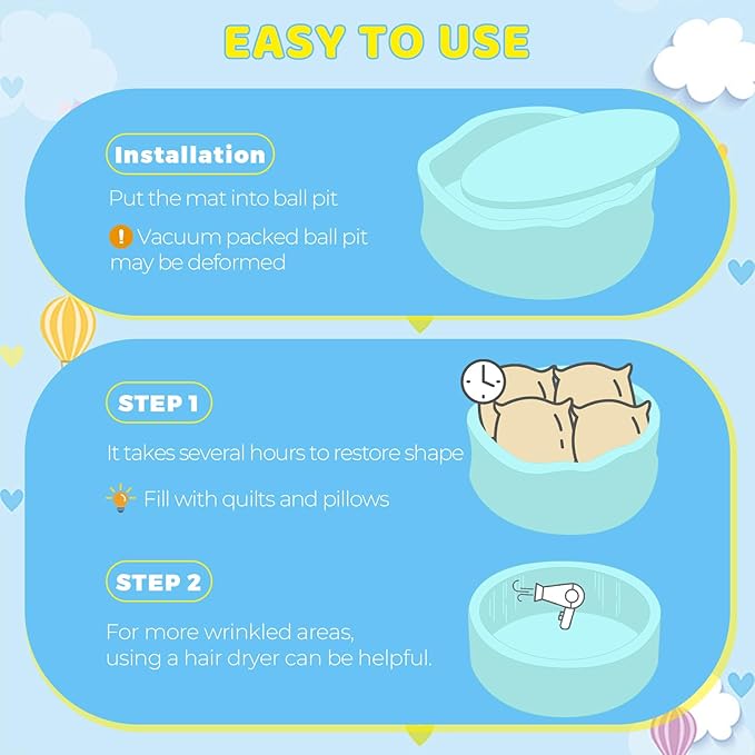 Baby Ball Pit 35.4" Soft Round Memory Foam Ball Pits NOT Included Balls Indoor Outdoor Playpen for Babies Toddlers Kids Great Gift for Girls Boys, Blue