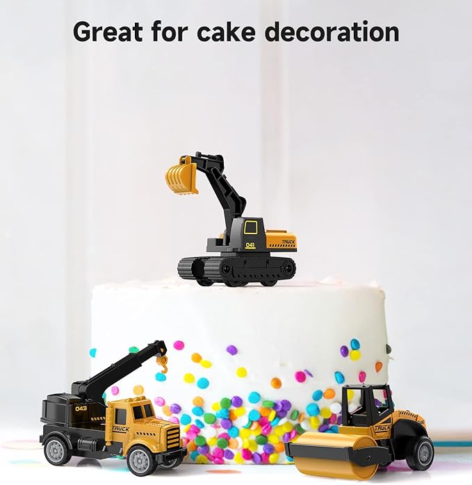 Geyiie Alloy Small Construction Cars Vehicles, Die Cast Mini Construction Truck Toys, Heavy Duty Bulldozers Excavator Cement Dump Toys Outdoor Easter Gifts for Kids Toddler