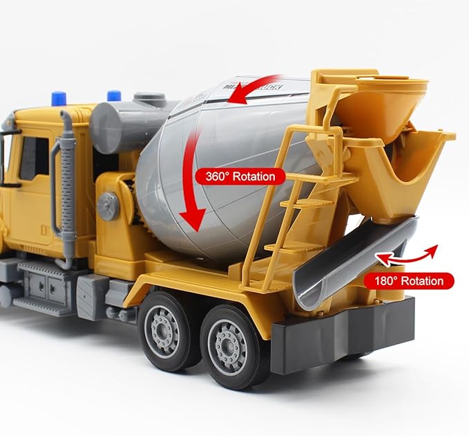 Fistone RC Cement Mixer Toy, 6 Channel Truck With Lights, 1:24 Electric 360 Degree Stirring Vehicle, Rechargeable Construction Truck for Kids