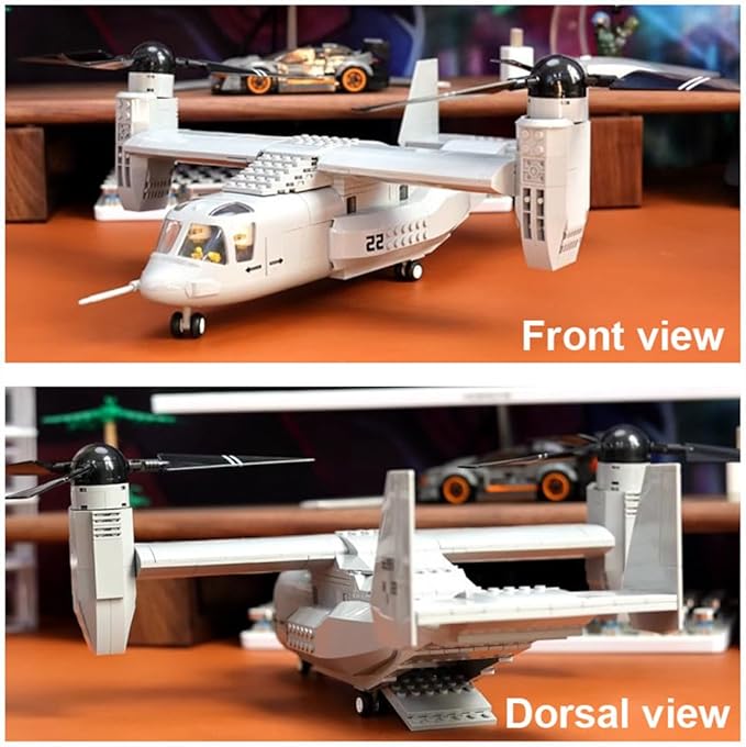 V-22 Osprey Tiltrotor Aircraft Air Force Building Block Set,Military Fighter,WW2 Military Airplanes Model,Aircraft Plane Brick Building Set Toy Gifts for Kids and Adults,460PCS
