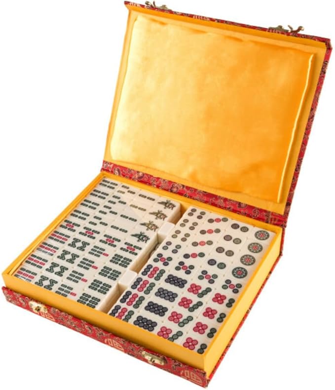 Hey! Play! Chinese Mahjong Game Set with 146 Tiles, Dice, and Ornate Storage Case for Adults, Kids, Boys and Girls