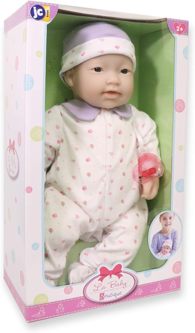 JC Toys - La Baby | Asian 20-inch Large Soft Body Baby Doll | Washable | Removable Purple Outfit w/ Hat and Pacifier | For Children 2 Years +
