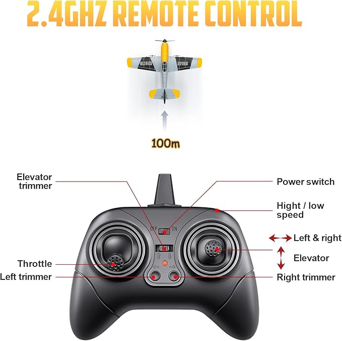 HAWK'S WORK 3 Channel RC Plane BF-109, Remote Control Airplane Ready to Fly, 2.4GHz 6-axis Gyro Stabilizer, Easy to Fly for Kids & Beginners