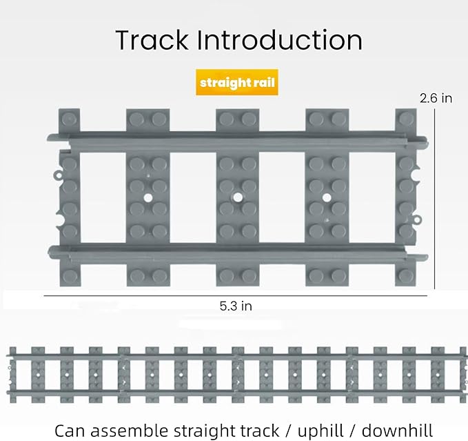 Finger Rock City Train Tracks Building Block Set, 212 Pcs Flexible Rails Train Track Railroad Expansion Accessory Set for Kids, Uphill and Downhill, Straight Curved Tracks