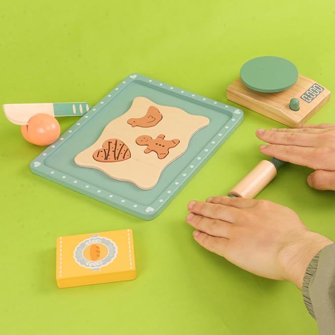 Wooden Cookie Bake Play Food Set, Pretend Play Cookies and Baking for Toddlers, Montessori Play Kitchen Accessories Wooden Food Set for Kids (Cookie Maker)