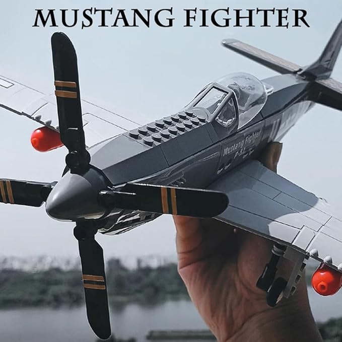 P-51 Fighter Plane Military Fighter Air Force Building Block Set,WW2 Military Airplanes Model,Aircraft Plane Brick Building Set Toy Gifts for Kids and Adults,258PCS