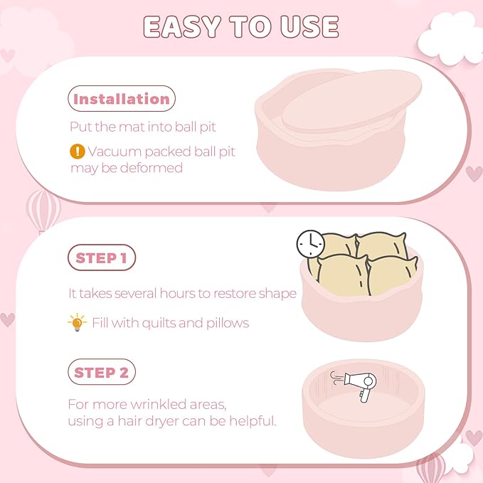 Baby Ball Pit 35.4" Soft Round Memory Foam Ball Pits NOT Included Balls Indoor Outdoor Playpen for Babies Toddlers Kids Great Gift for Girls Boys, Peach