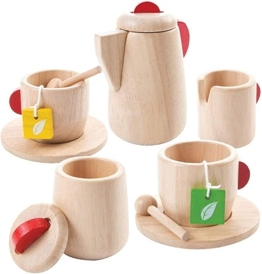 PlanToys Wooden Tea Set (3433) | Sustainably Made from Rubberwood and Non-Toxic Paints and Dyes