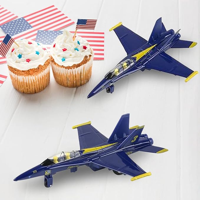 ArtCreativity Diecast F-18 Blue Angel Jets with Pullback Mechanism, 2 pcs, 6.75 inches Diecast Metal Jet Plane Fighter Toys for Boys, Air Force Military Cake Decorations, Aviation Party Favors