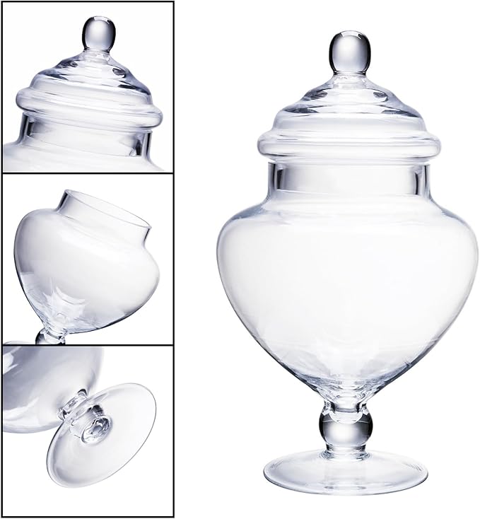 Diamond Star Clear Glass Apothecary Jars, Heart Shape Small Candy Buffet Display Elegant Storage Jar, Decorative Party Wedding Candy Organizer Canisters Xmas Gift (H: 9", D: 5"; 28 FL.OZ)