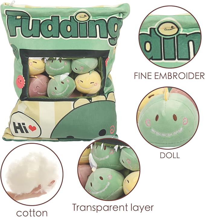 ARELUX Cute Dinosaur Plush Pudding Pillow:Snack Pillow Toys Bag Removable Stuffed Animal 8Pcs Sets Creative Plush,Soft Dino Plushie Throw Pillow,Dolls Friends Family Member