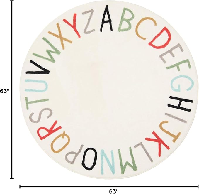 Topotdor Rainbow Round Kids Play Rug Alphabet Nursery Area Rug Extra Large Soft Crawling Play Mat for Children Toddlers Bedroom (63 inch, Multi Color)