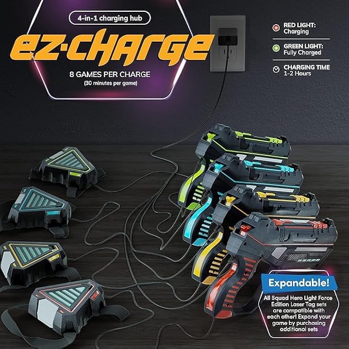 Rechargeable Laser Tag for Kids, Teens & Adults - Boys Gifts - Blasters & Vest Sensors - Fun Ideas Age 8+ Year Old Toys - 4 Set - Lazer Teen Boy Games - Boys & Girls Outdoor Teenage Group Activities