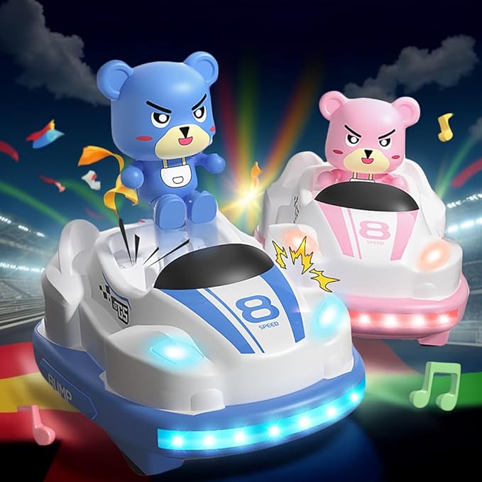 Velasko RC Bumper Cars Set of 2, Remote Control Cartoon Bumper Cars Set Toddler Toys with Music Lighting Spray for 3 4 5 6 Year Old Kids, Boys Girls Christmas Birthday Gift