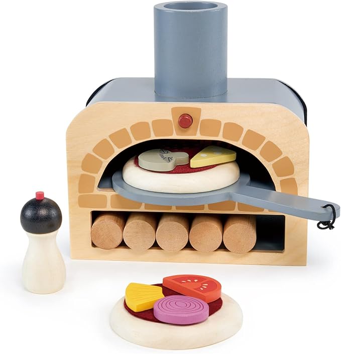 Tender Leaf Toys - Make Me a Pizza! - Pizza Toy Oven, 18 Piece Wooden Play Food Set - Develops Social, Creative and Imaginative Skills, Gender-Neutral for Boys and Girls - Age 3+