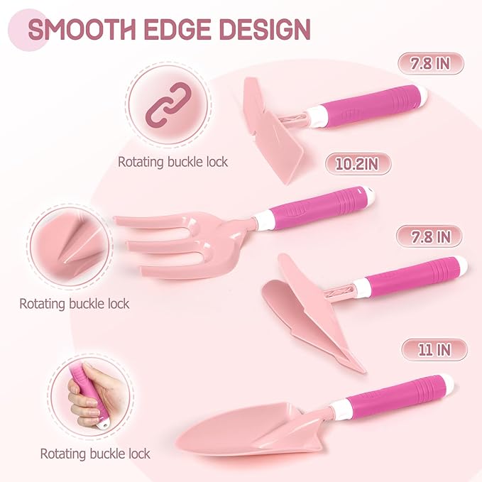 16Pcs Kids Gardening Tools Outdoor Toys Set Backyard Play with 93 PCS DIY Flower Garden Building Preschool Activities (Pink)