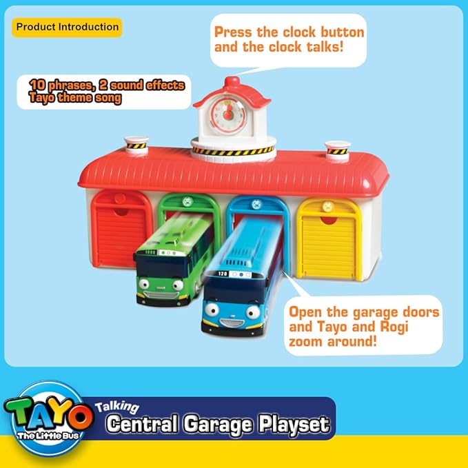 Tayo The Little Bus Central Garage Play Set - Action Play car Figure, Christmas and Birthday Gifts for Kids, The Most Popular Children's Cartoon Characters in Korea