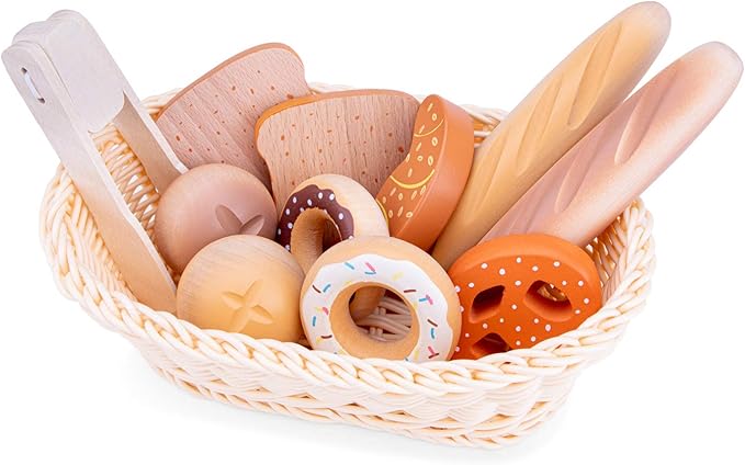 New Classic Toys Traditional Bread Basket - Pretend Play Toy for Kids Cooking Simulation Educational Toys and Color Perception Toy for Preschool Age Toddlers Boys Girls