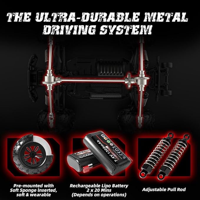 1:16 Scale Fast RC Cars, Max 35km/h Offroad RC Truck, High Speed Remote Control Car 4WD Jump RC Monster Truck with 2 * 1300MAH Batteries, All Terrain RC Truggy for Boys and Adults