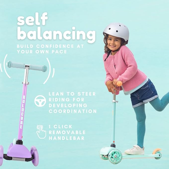 Teeny | 3 Wheel Scooter for Kids & Toddlers Ages 2-6 Years | Flashing Wheels | Height Adjustable 53 to 70 cm | My First Scooter