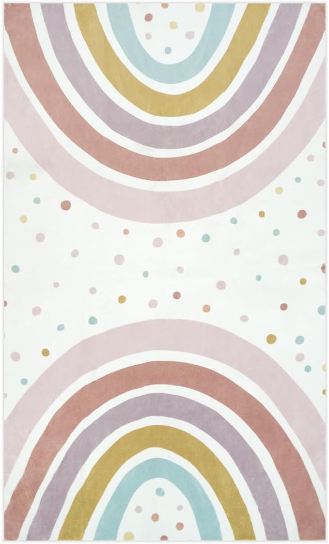 STARUIA Washable Rainbow Rug for Girls Bedroom, Boho Classroom Rug Small 3x5 Area Rug for Kids Room, Soft Kids Carpet Non-Slip Nursery Rug for Playroom Tent Baby Dorm