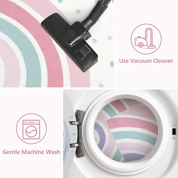 STARUIA 3x5 Rainbow Rug for Nursery Kids Room, Pink Carpet Soft Polka Dot Rug for Girl Bedroom, Non-Slip Small Washable Kids Area Rug for Playroom Princess Tent Castle