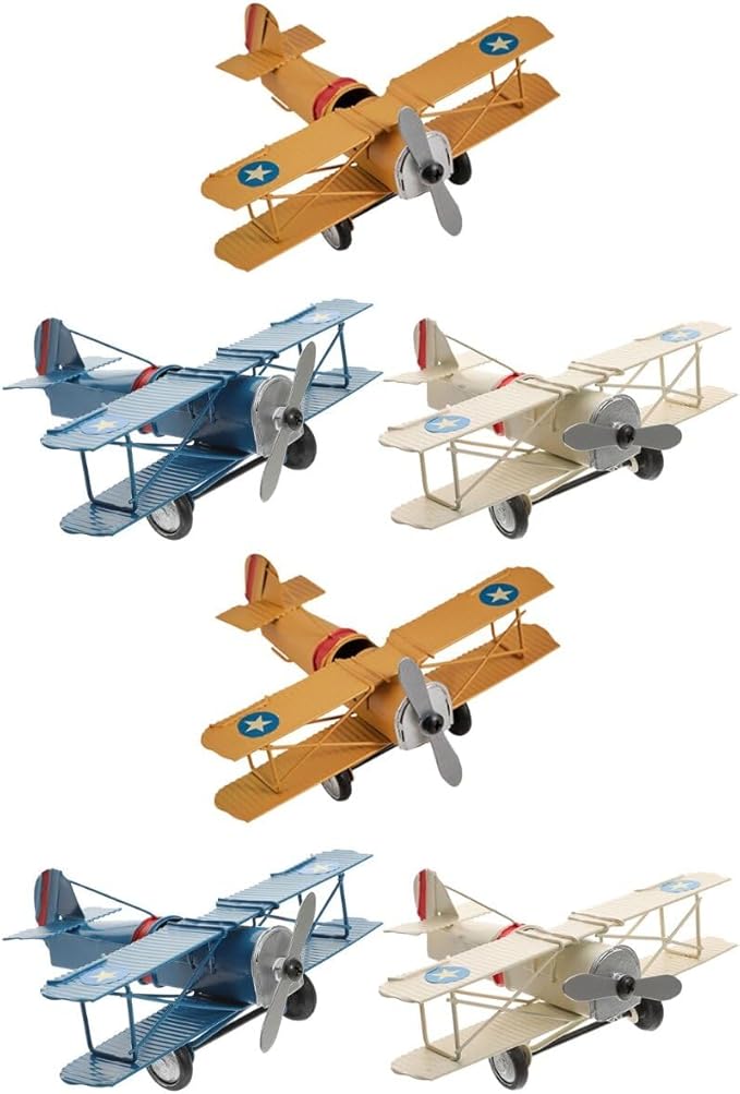 Garneck Kids 6 Pcs Airplane Model Ornament Iron Painted Small Plane Office Decor