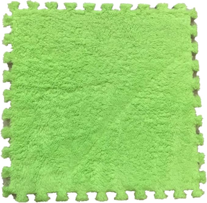 Interlocking Carpet Shaggy Soft EVA Foam Mats Fluffy Area Rugs Protective Floor Tiles Exercise Play Mat for Children Kids Room Home Parlor Bedroom (12 pcs, Green)