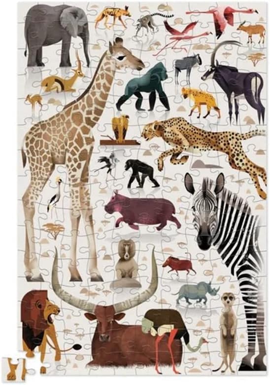 Crocodile Creek 150-Piece Jigsaw Floor Puzzle - Fun Puzzles for Kids Ages 6-8 and Up - Heavy-Duty Storage Keepsake Tin - African Animals - 12" x 8" Finished