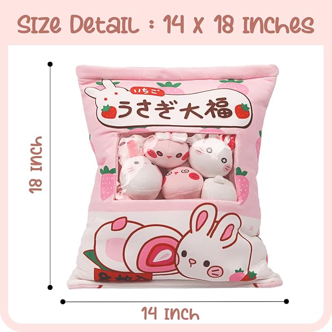 ARELUX Cute Bunny Plush Pudding Pillow:Snack Pillow Toys Bag Removable Stuffed Animal 8Pcs Sets Creative Plush,Soft Rabbit Bunny Plushie Animal Throw Pillow,Dolls Friends Family Member