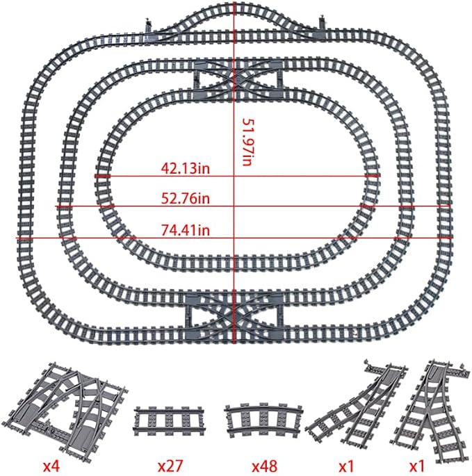 Train Track Railroad Accessories - City Train Track System with Railroad Crossing, Compatible with Major Brand Trains in Building Blocks