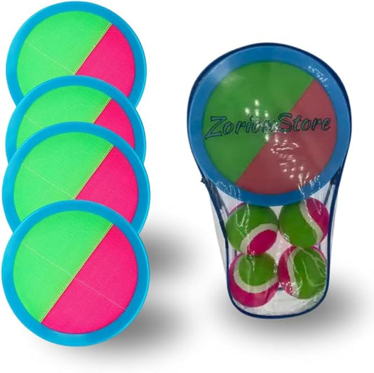 Toss and Catch Game, 4 Pieces, Ball Catcher Toy with Velcro Paddles | Catch and Throw Game with Velcro Paddles (Pink and Green)